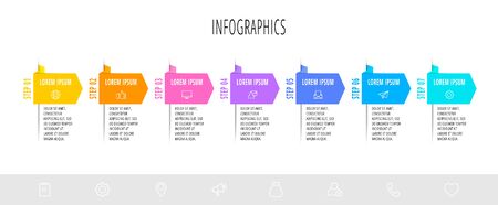 Infographics with 7 elements and arrows. Vector concept of seven business options to choose from. Modern design for flowchart, timeline, web, graph, presentationのイラスト素材