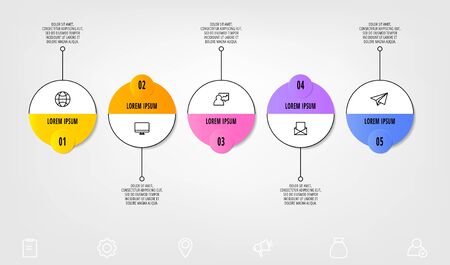Vector template circle infographics. Business concept with 5 options and parts. Five steps for graph, diagrams, slideshow. Path step by stepのイラスト素材