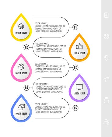 Vector infographic with 5 drops and icons. Concept of five business options. Modern design for flowchart, presentations, banner, diagram, timelineのイラスト素材