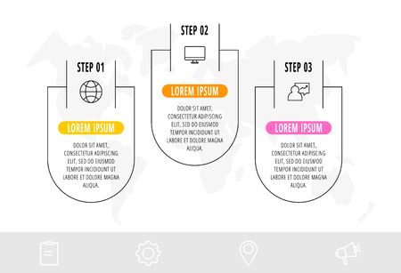 Vector infographic with 3 labels and icons. Template of three successful business options. Flat design for linear graph, presentations, banner, diagram, timelineのイラスト素材