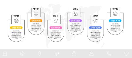 Vector infographic with 6 labels and icons. Template of six successful business options. Flat design for diagram, presentations, banner, diagram, timeline. Path step by stepのイラスト素材