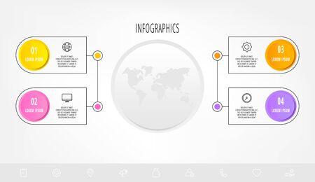 Creative circular infographics with 4 steps, options. Vector design template. Can be used for diagram, web, workflow layout, presentations, flow chart, info graph, content. Data visualization.のイラスト素材