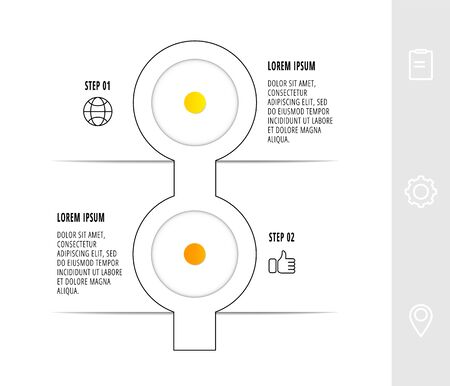 Infographic circular with 2 steps, parts, icons. Flat line vector template. Can be used for diagram, business, web, workflow layout, presentations, flow chart, info graph, timeline, content, levels.のイラスト素材