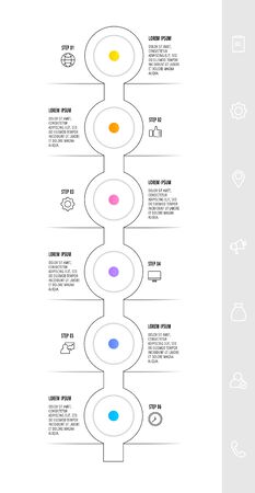 Infographic circular with six steps, parts, icons. Flat vector template. Can be used for diagram, business, web, banner, workflow layout, presentations, flow chart, timeline, content, levels.のイラスト素材