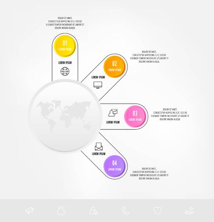 Creative circular infographics with 4 steps, options, labels Vector design template. Can be used for diagram, web, workflow layout, presentations, flow chart, info graph, content. Step by stepのイラスト素材