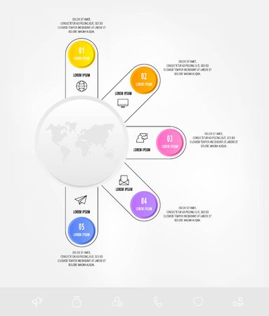 Creative circular infographics with five steps, labels. Vector design template. Can be used for diagram, business, web, workflow layout, presentations, flow chart, timeline, content. Step by stepのイラスト素材