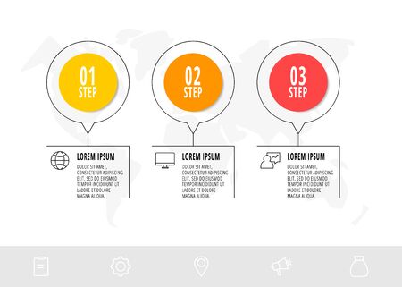 Infographic circles with three steps, arrows. Line vector template. Can be used for diagram, business, web, banner, workflow layout, presentations, flow chart.のイラスト素材