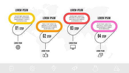 Vector infographics design template with 4 labels and icons. Vector line concept. Can be used for web, banner, presentations, flow chart, info graph, timeline, content, levels. Data visualization.のイラスト素材