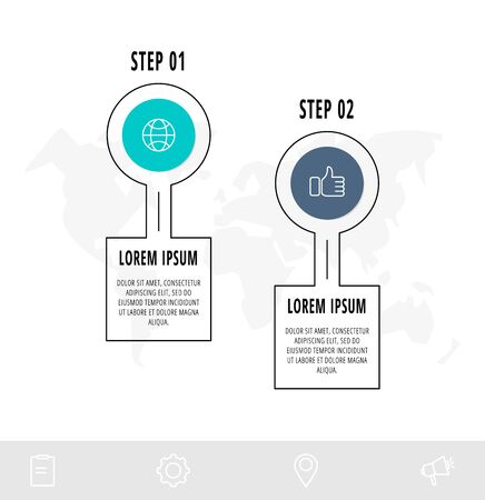 Infographic circles with 2 steps, options. Line vector template. Can be used for diagram, business, web, banner, workflow layout, presentations, flow chart, info graph, timeline, content, levels.のイラスト素材