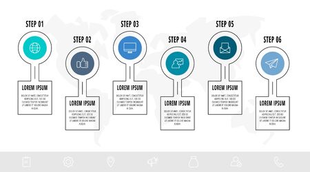 Infographic circular with six steps, parts, icons. Flat vector template. Can be used for diagram, business, web, banner, workflow layout, presentations, flow chart, timeline, content, levels.のイラスト素材