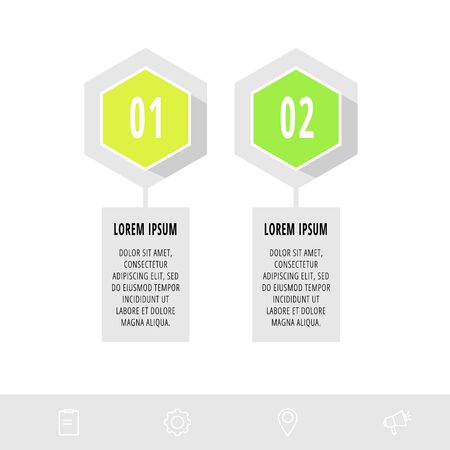 Hexagon infographic design template with 2 options and icons. Vector business concept. Can be used for web, banner, workflow layout, presentations, flow chart, info graph, timeline, content.のイラスト素材