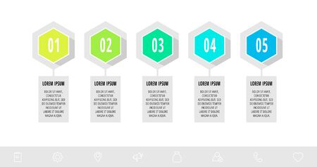 Hexagon infographic design template with 5 options and arrows. Vector business concept. Can be used for diagram, web, banner, workflow layout, presentations, flow chart, content, levels.のイラスト素材