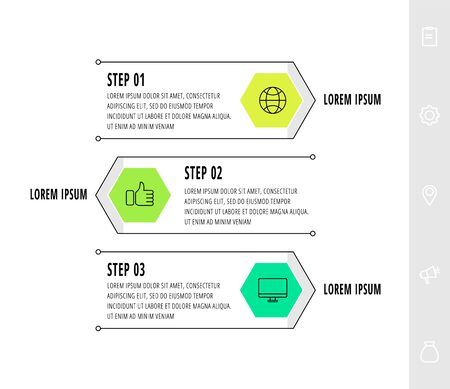 Hexagon infographic design template with 3 options and icons. Vector business line concept. Can be used for diagram, web, banner, workflow layout, presentations, flow chart, info graph, content.のイラスト素材