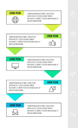 Vector infographics design template with arrows. Five steps. Modern line concept can be used for diagram, business, web, banner, flow chart, info graph, timeline, content, levels. Data visualization.のイラスト素材