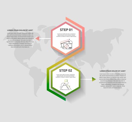 Vector business infographics. Timeline modern with 2 hexagons, arrows. Used for web design, marketing advertising, workflow layout, annual report, flowchart, chartのイラスト素材