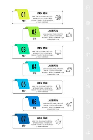 Vector infographics design template with label. Seven steps. Modern line concept can be used for diagram, business, web, banner, workflow layout, presentations, chart, levels. Data visualization.のイラスト素材