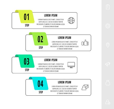 Vector infographics design template with icons. Four steps. Modern line concept can be used for diagram, business, web, banner, workflow layout, presentations, flow chart, info graph, timelineのイラスト素材