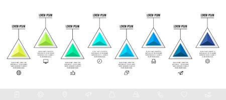Vector infographics design template with triangle. Eight steps. Abstract modern line concept can be used for diagram, business, web, banner, presentations, info graph, timeline, content, levelsのイラスト素材