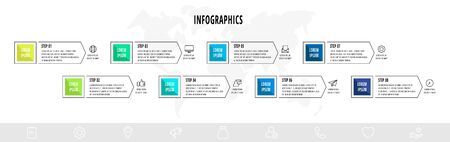Vector infographics design template with arrows. Eight steps. Modern line concept can be used for diagram, business, web, banner, workflow layout, presentations, timeline, content, levelsのイラスト素材