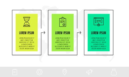 Timeline creative design linear infographics template. Business vector illustration with 3 options, arrows. Can be used for diagrams, presentations, workflow layout, flow chartのイラスト素材