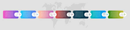 Timeline creative design 3D infographics template. Business vector illustration with 7 options, arrows. Can be used for process banner, diagram, app, info graph, workflow layoutのイラスト素材