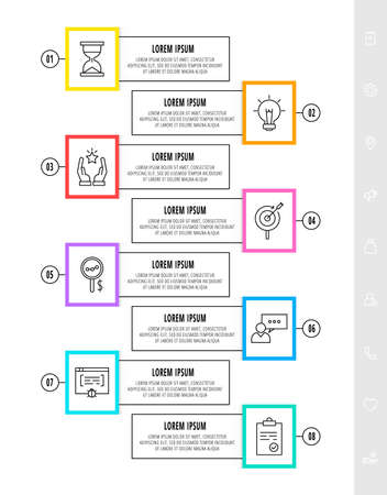 Vector infographics design template with label. Eight steps. Modern line concept can be used for diagram, business, web, banner, workflow layout, presentations, timeline, content, levelsのイラスト素材