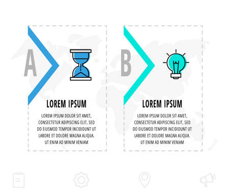 Infographics arrows with two arrows and icons. Line vector template. Can be used for diagram, business, web, banner, workflow layout, flowchart, info graph, timeline, content, levels, chartのイラスト素材