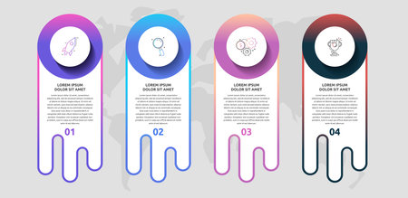 Infographics with 4 circles and labels. Abstract vector template. Can be used for four diagrams, web, layout, presentations, info graph, timeline, levels, processes diagram. Data visualization.のイラスト素材