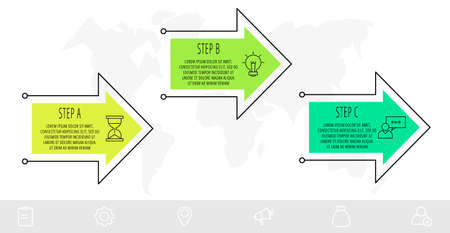 Vector infographics arrows with three steps, icons. Can be used for diagram, business, web, presentations, flowchart, info graph, timeline, content, levels, chart, processes diagramのイラスト素材