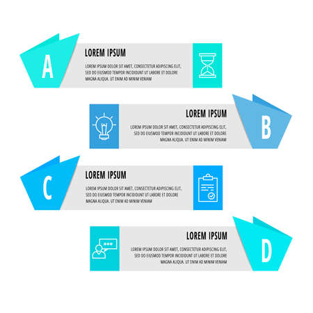 Vector infographics with 4 steps, labels. Used for diagram, business, web, banner, workflow layout, presentations, info graph, content, levels, chart, processes diagram. Data visualization.のイラスト素材