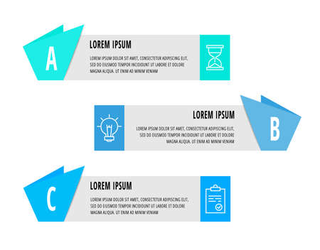 Vector infographics with 3 steps, labels. Used for diagram, business, web, banner, workflow layout, info graph, timeline, content, levels, chart, processes diagram. Data visualization.のイラスト素材