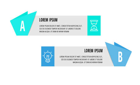 Vector infographics with 2 steps, labels. Used for diagram, business, web, banner, workflow layout, presentations, flowchart, info graph, timeline, content, levels, chart, processes diagramのイラスト素材