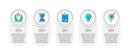 Infographics with five circles and labels. Abstract vector template. Can be used for five banner, workflow layout, flowchart, info graph, timeline, levels, chart, processes diagram. Data visualizationのイラスト素材