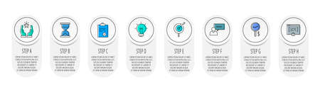 Infographics with eight circles and labels. Abstract vector template. Can be used for eight diagrams, business, web, banner, flowchart, info graph, content, chart, processes diagramのイラスト素材
