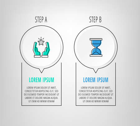 Vector infographic circles with 2 steps, arrows. Line template used for diagram, business, web, banner, workflow layout, presentations, info graph, timeline, processes diagram. Data visualizationのイラスト素材