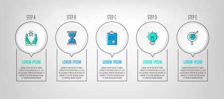 Vector infographic circles with 5 steps, arrows. Line template used for diagram, business, web, banner, flowchart, info graph, content, levels, chart, processes diagram. Data visualization.のイラスト素材