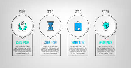 Vector infographic circles with 4 steps, arrows. Line template used for diagram, web, workflow layout, presentations, flowchart, info, timeline, levels, chart, processes diagram. Data visualizationのイラスト素材
