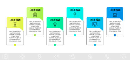 Line vector infographic design with 6 dialogs, icons. Template used for diagram, web, banner, workflow layout, info graph, timeline, content, levels, chart, processes diagram. Data visualization.のイラスト素材