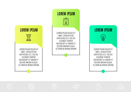 Line vector infographic design with three dialogs, icons. Template used for diagram, business, web, presentations, info graph, timeline, content, levels, chart, processes diagram. Data visualization.のイラスト素材