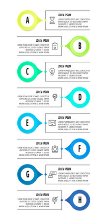Vector infographic circles with 8 steps, arrows. Line template used for diagram, business, web, banner, flowchart, info graph, timeline, content, levels, chart, processes diagram.のイラスト素材
