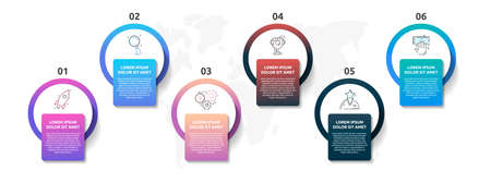 Vector infographic template circles for six label, diagram, graph, presentation. Business concept with 6 options. For content, flowchart, timeline, workflow, marketing, banner, levels, web, chartのイラスト素材