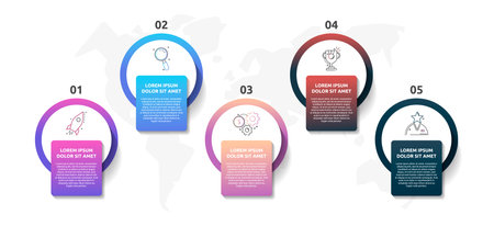 Vector infographic template circles for five label, diagram, graph, presentation. Business concept with 5 options. For content, steps, timeline, workflow, marketing, banner, levels, web, chartのイラスト素材