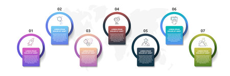 Vector infographic template circles for seven label, diagram, graph, presentation. Business concept with 7 options. For content, flowchart, steps, timeline, marketing, banner, levels, web, chartのイラスト素材