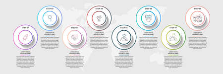 Vector infographic template circles for eight icons, diagram, graph, presentation. Business concept with 8 options. For content, flowchart, steps, workflow, marketing, banner, levels, web, chartのイラスト素材