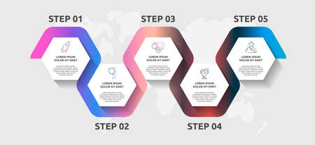 Vector infographic template hexagons for five icons, diagram, graph, presentation. Business concept with 5 steps. For content, flowchart, workflow, banner, marketing, banner, levels, web, chartのイラスト素材