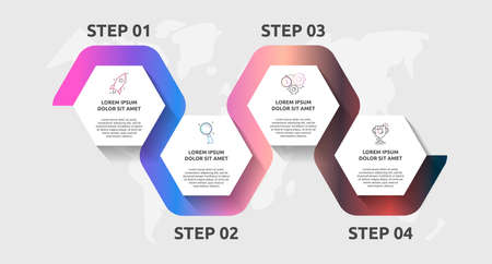 Vector infographic template hexagons for 4icons, diagram, graph, presentation. Business concept with four steps. For content, timeline, workflow, banner, workflow, marketing, banner, levels, chartのイラスト素材