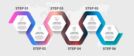 Vector infographic template hexagons for six icons, diagram, graph, presentation. Business concept with 6 steps. For content, flowchart, timeline, workflow, banner, workflow, marketing, web, chartのイラスト素材