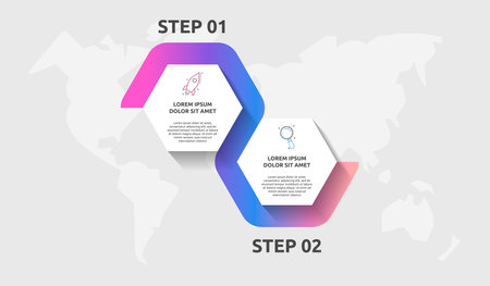 Vector infographic template hexagons for 2 icons, diagram, graph, presentation. Business concept with two steps. For content, flowchart, timeline, workflow, banner, workflow, banner, levels,, chartのイラスト素材