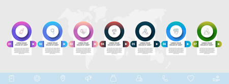 Vector infographic template circles for seven label, diagram, graph, presentation. Business concept with 7 options. For content, flowchart, steps, timeline, marketing, banner, levels, web, chartのイラスト素材