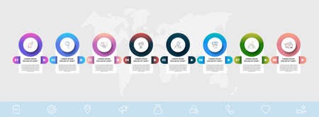 Vector infographic template circles for eigth label, diagram, graph, presentation, arrow. Business concept with 8 options. For content, flowchart, steps, timeline, workflow, marketing, levels, web,のイラスト素材